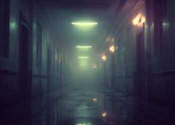 empty hallway fading into soft fog