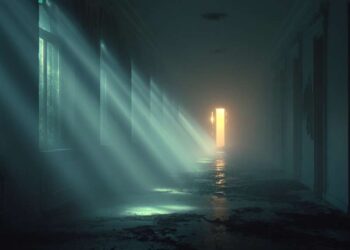 softly lit hallway fading into mist