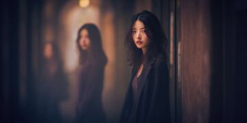 showing ghostly silhouettes of the same person