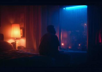 Cinematic low-lit bedroom at night with soft neon glow, warm shadows, and a solitary figure surrounded by quiet late-night atmosphere, inspired by Indie R&B and Neo-Soul
