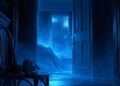 Dark ambient bedroom at night with headphones rain on the window and a quiet atmosphere for overthinking before sleep