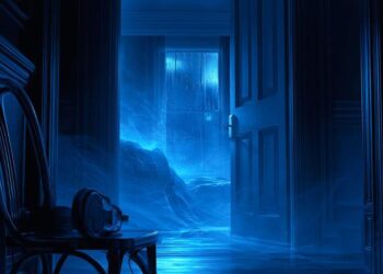 Dark ambient bedroom at night with headphones rain on the window and a quiet atmosphere for overthinking before sleep