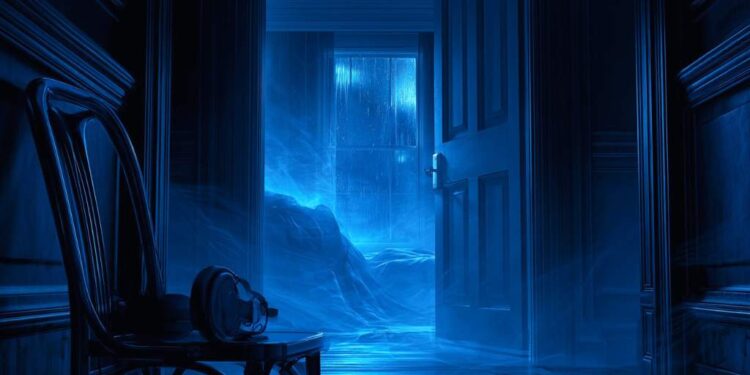 Dark ambient bedroom at night with headphones rain on the window and a quiet atmosphere for overthinking before sleep