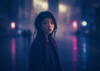 Aely Lin - Aely Lin When the Tower Wakes anime J-pop opening theme artwork showing a neon occult city skyline with a mysterious tower above rain-lit streets in Meridian City