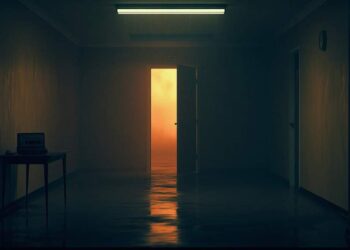 Backrooms-inspired liminal hallway and bedroom listening room representing dark ambient music, bedroom pop, and overthinking