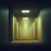 Backrooms-inspired liminal hallway with fluorescent lights and dark ambient atmosphere