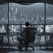 Long-form ambient music visualized as a dark room opening into a neon future-noir city for sleep