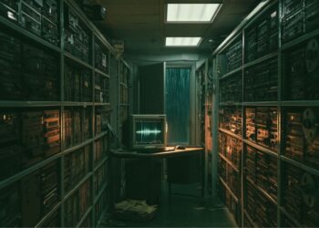 Liminal archive room after midnight inspired by The Lost Tapes and dark ambient music